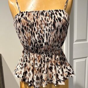 Gimmicks by BKE Pleated Spaghetti Strap Camisole - Black and Brown Print